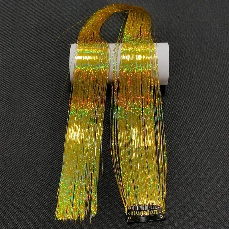 Synthetische Regenbogen-Lametta-Haarverlängerung zum Anklippen, glänzendes Glitzer-Perücke-Haarteil für Frauen, Party, Cosplay, tägliches DIY-Haar-Accessoire