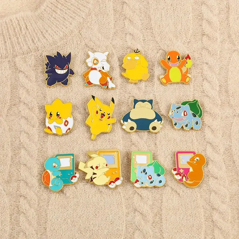 Cute Pikachu Brooch Anime Figures Gengar Psyduck Squirtle Togepi Bulbasaur Enamel Lapel Pin Badges on Backpack — image 6