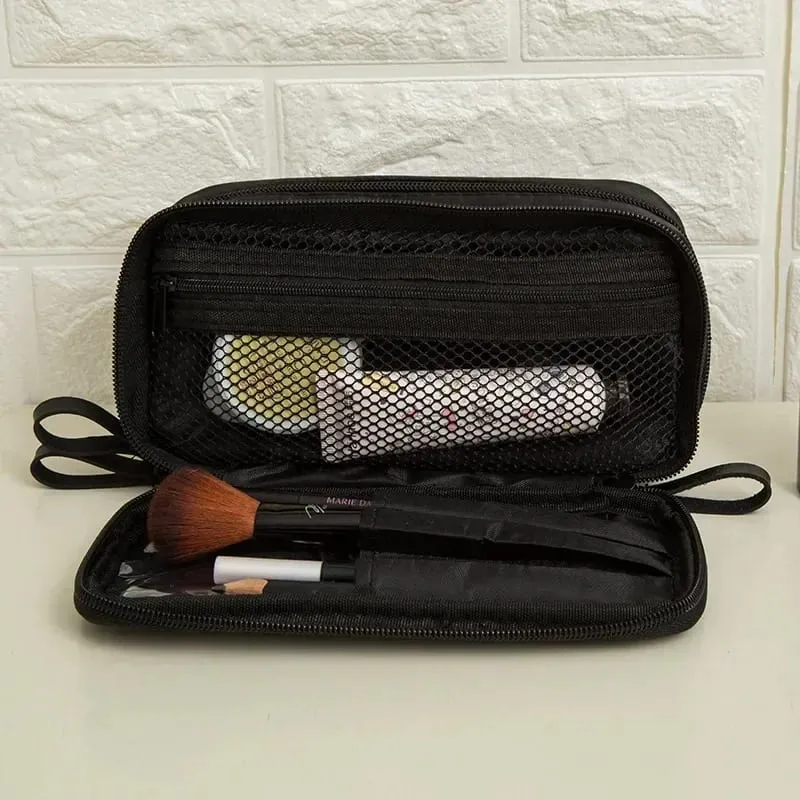 Bolsa de armazenamento de pincéis de maquiagem, grande capacidade, zíper duplo, organizador de ferramentas cosméticas, aberto vertical, suporte de pincel independente