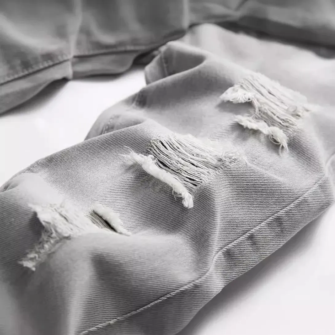 Jeans garçons droit déchiré enfants lavé poches en détresse Stretch décontracté Denim pantalon grands enfants Streetwear 2025 trou pantalon — image 5