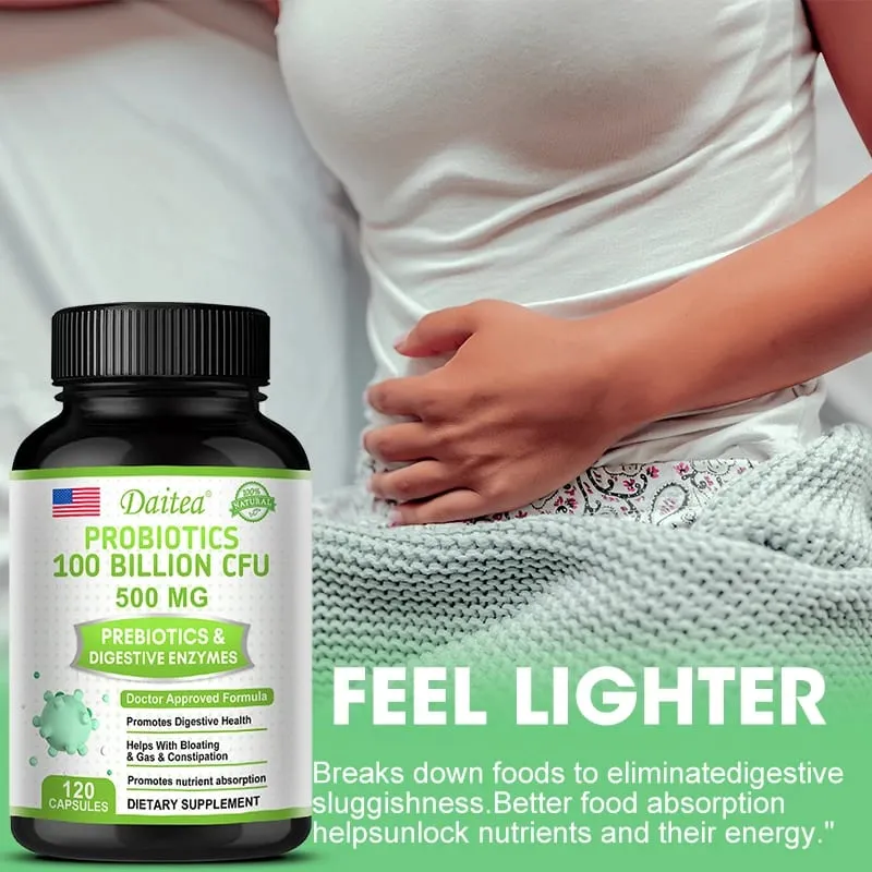 Probiotici 100 miliardi di CFU con prebiotici ed enzimi digestivi Salute dell'intestino Digestione Sollievo dal gonfiore e supporto immunitario — image 6