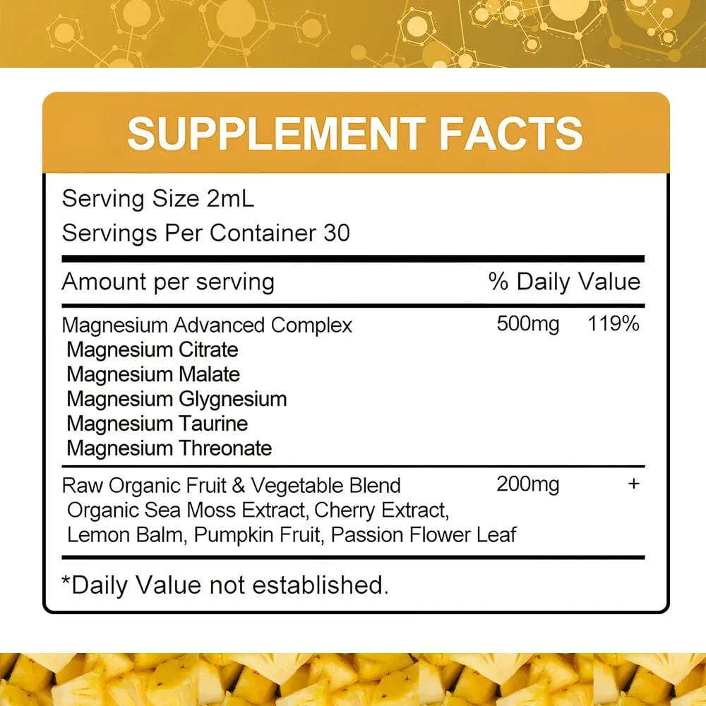 Gotas líquidas de glicinato de magnesio 500 mg Suplemento complejo para el sueño Energía nerviosa Músculo Hueso Calma y digestión 2 onzas líquidas — image 6