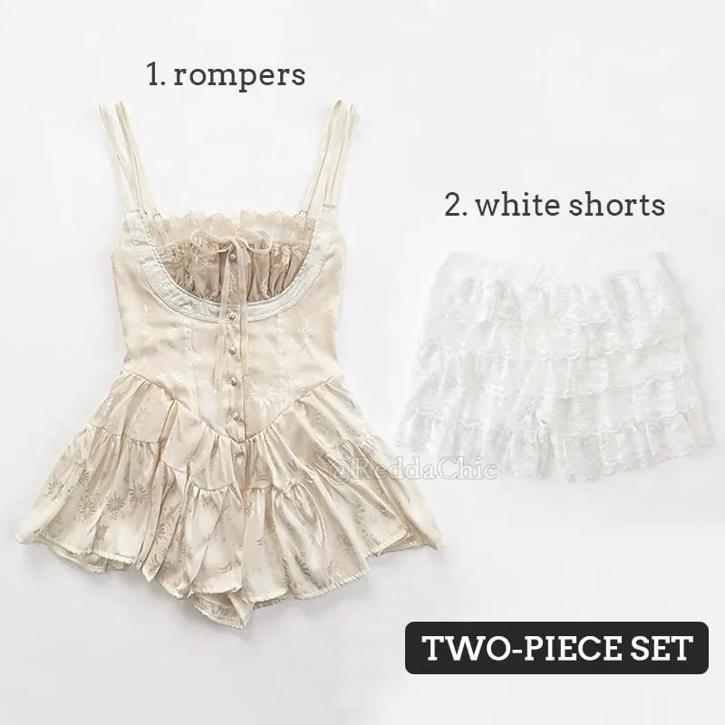 REDDACHiC Medieval Retro Satin Mini Dress & Lace Shorts Coquette Floral Corset Camisole Rompers Date Party Summer Women Clothes — image 8