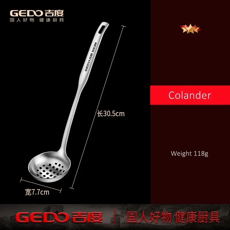 LFGB Certification Pure 304 Stainless Steel Colander and Soup Spoon 30.5cm Length Fall Resistant Hotpot Ladle and Strainer Set