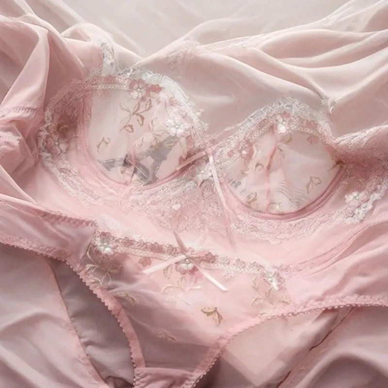 Ensemble de soutien-gorge non doublé de style Français | Demi-tasse minimiseur en dentelle pour grande taille de bonnet, sans rembourrage, fine, transparente, Anti-affaissement, Lingerie BANERDANNI — image 6