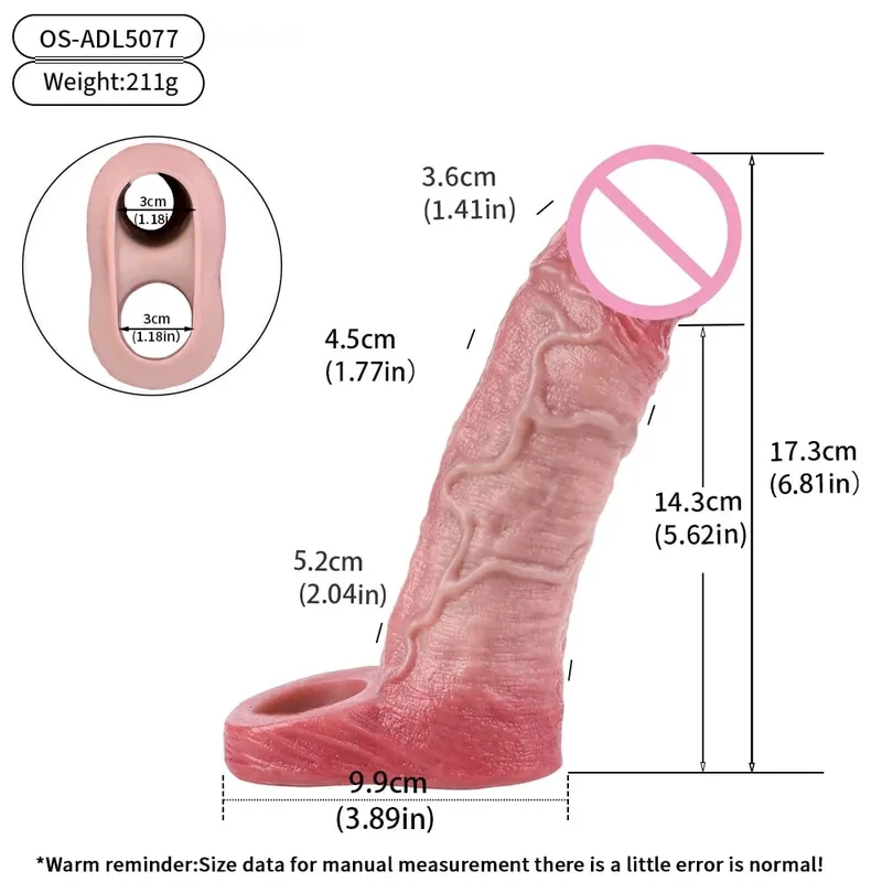 Reusable Penis Sleeve with Realistic Closed Head And Cock Ring Dick Enlargement Comdom Delay Ejaculation Sex Toys for Men — image 20