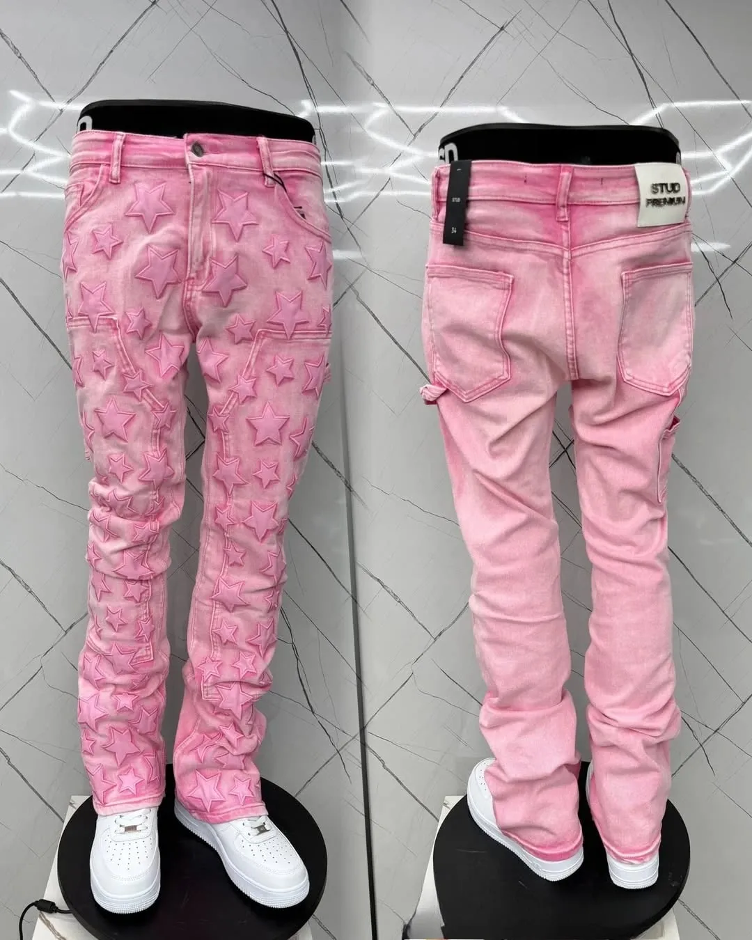Ανδρικό μπάλωμα πεντάκτινο αστέρι Washed pink Μοντέρνο, ευέλικτο τζιν με ίσιο πόδι παντελόνι τζιν πανκ πανκ χιπ χοπ — image 3