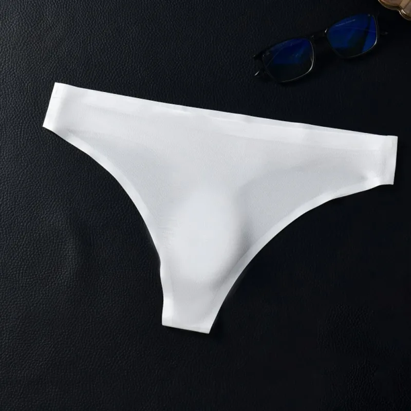 ผู้ชายไม่มีรอยต่อผ้าไหมน้ำแข็งชุดชั้นใน G-String 3D Bulge POUCH Low-RISE T-Back Thongs Low RISE Men กางเกงบิกินี่ U กระเป๋าชุดชั้นใน — image 4
