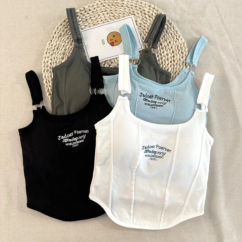 Letter Printing Crop Tops Women Summer Tops Sexy Camisole Square Collar Tank Top Y2K Seamless Female Crop Tops Padded Fashion — image 2
