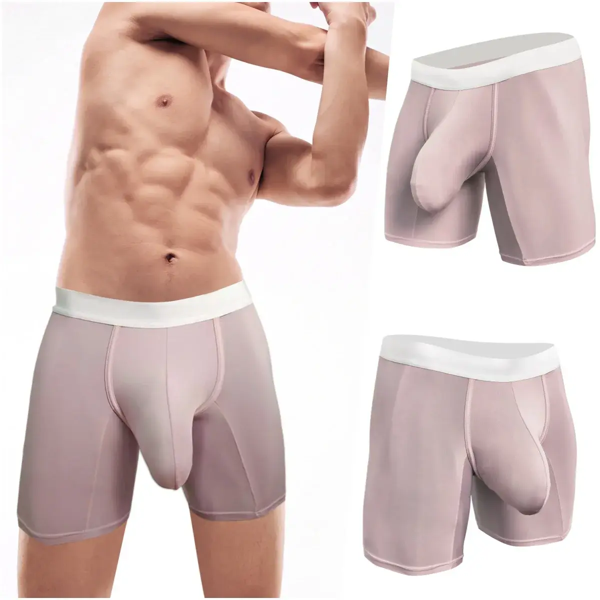 Mens Cool Ice Silk Boxer Briefs ลึกพิเศษกระเป๋า Breathable Long Running Sport Gym ชุดชั้นใน Anti Chafe ฟรีกางเกงว่ายน้ำนุ่ม — image 16