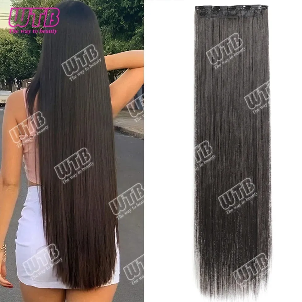 Extra lange rechte synthetische 5 clip hair extensions paardenstaart extensie voor dames meisjes 20 ~ 40 inch clip in extensions haarpie