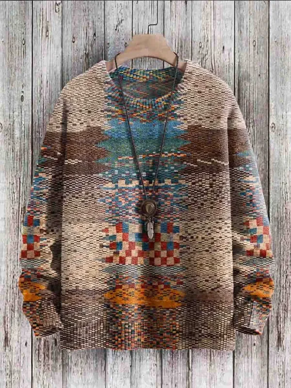 Vintage Pattern Print Knit Pullover Sweater Women For Men Sweater — image 6