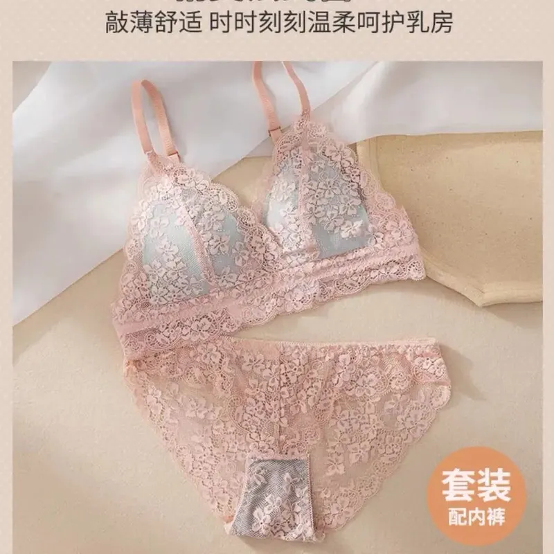 Conjunto de sutiã ultrafino de verão de renda roupa íntima feminina com orelha de coelho conjunto de sutiã triangular
