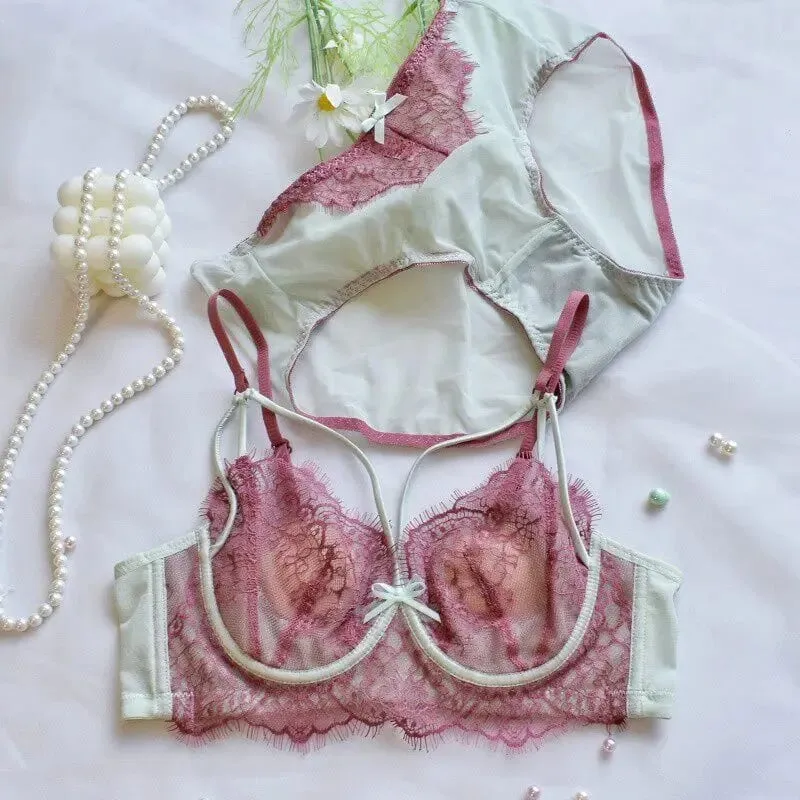 Coreano Tendenza Calda Puro Desiderio Reggiseno di Pizzo Set Con Ferretto Tazza Sottile Push Up Busto Grande Visivamente Piccolo Anti Droop Lingerie 32-38 Hot — image 12
