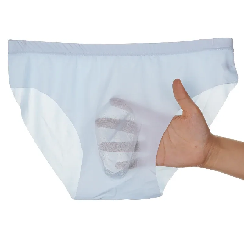 4 Stück Herren-Slip aus Eisseide, ultradünn, transparent, nahtlos, 3D-Beutel, niedrige Taille, atmungsaktiv, Dreiecksunterwäsche — image 3