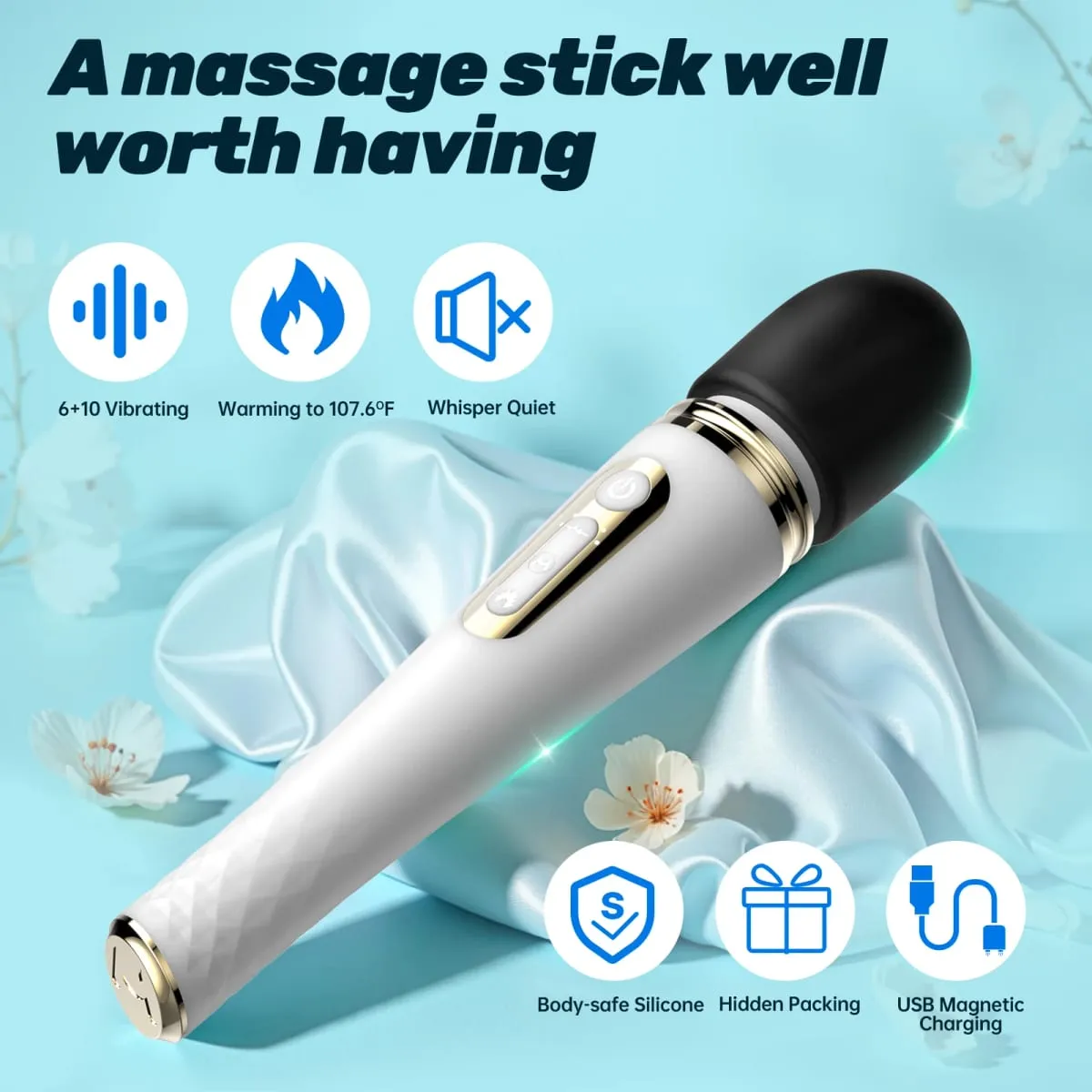Vibromasseur baguette magique puissant, 6 vitesses, 10 bâtons AV vibrants, stimulateur de Clitoris, chauffage de la tête, masseur corporel, jouets sexuels pour femmes — image 4