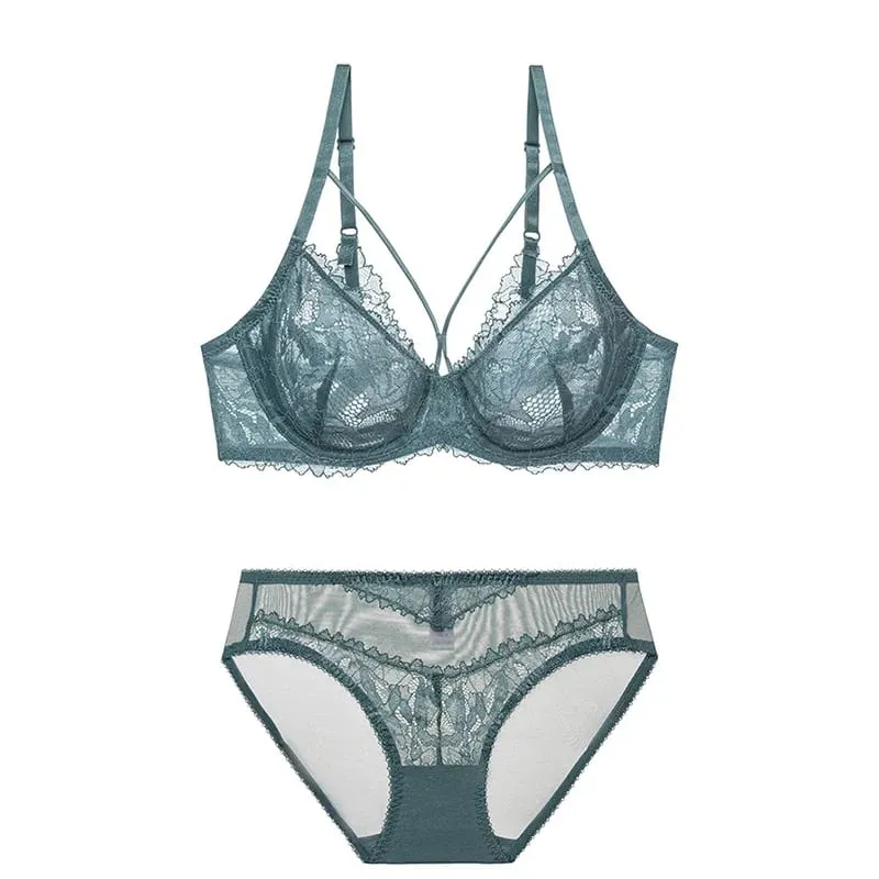 L'bellagiovanna PLUS ขนาด Minimizer Bra ชุด Strappy Caged ลูกไม้ชุดชั้นในเย็บปักถักร้อย SHEER ตาข่าย Bralette Underwire Unlined Bra B-E — image 10