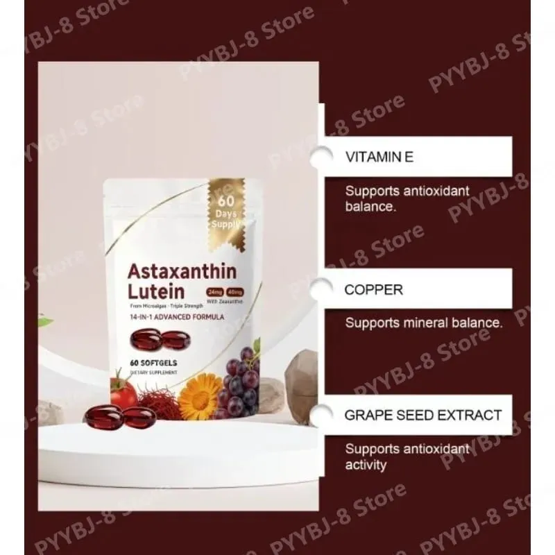 Astaxanthin and Lutein Capsule 60 Count with Grape Seed & Saffron Extract Provide Eye Nutrition Skin and Joint Health Support — image 4