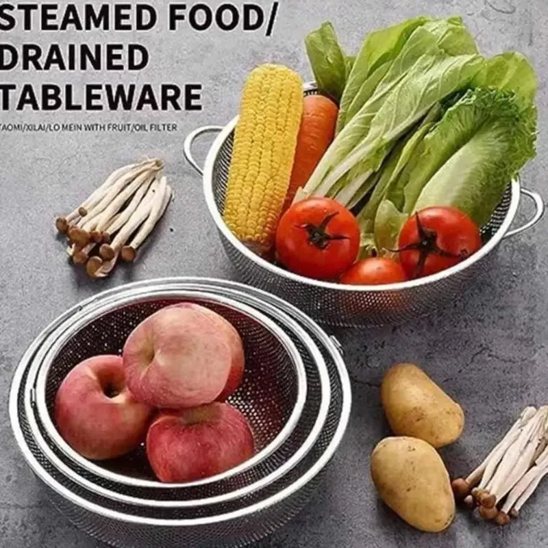 ♥ Foro da cucina in acciaio inossidabile Setaccio a rete densa Colino Setaccio Cestini per lavare frutta/verdura/riso — image 7