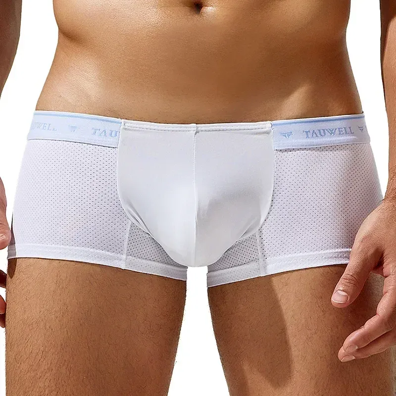 ผู้ชาย Boxy ชุดชั้นในผ้าไหมน้ำแข็งตาข่าย Breathable Comfort Quick Dry Elastic กีฬา Trunk Youth Low-rise U กระเป๋านูนนักมวยกางเกงขาสั้น — image 5