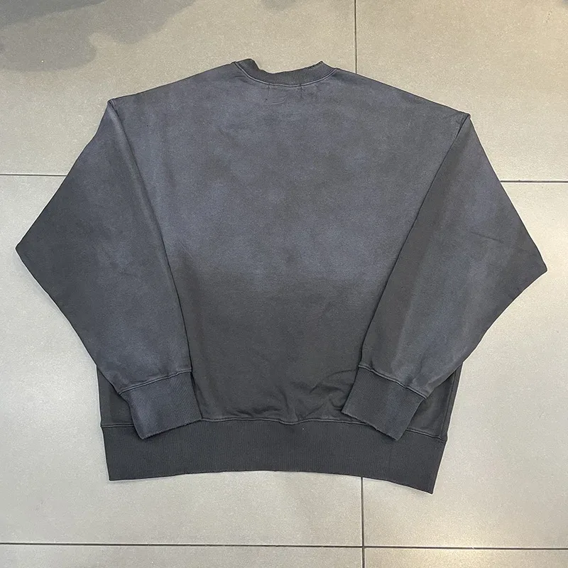 26FW Heavy Fabric Cotton Loose Rhinestone Rivet Satoshi Nakamoto Sweatshirts Men Women Vintage Charcoal Gray Green Pullovers — image 21