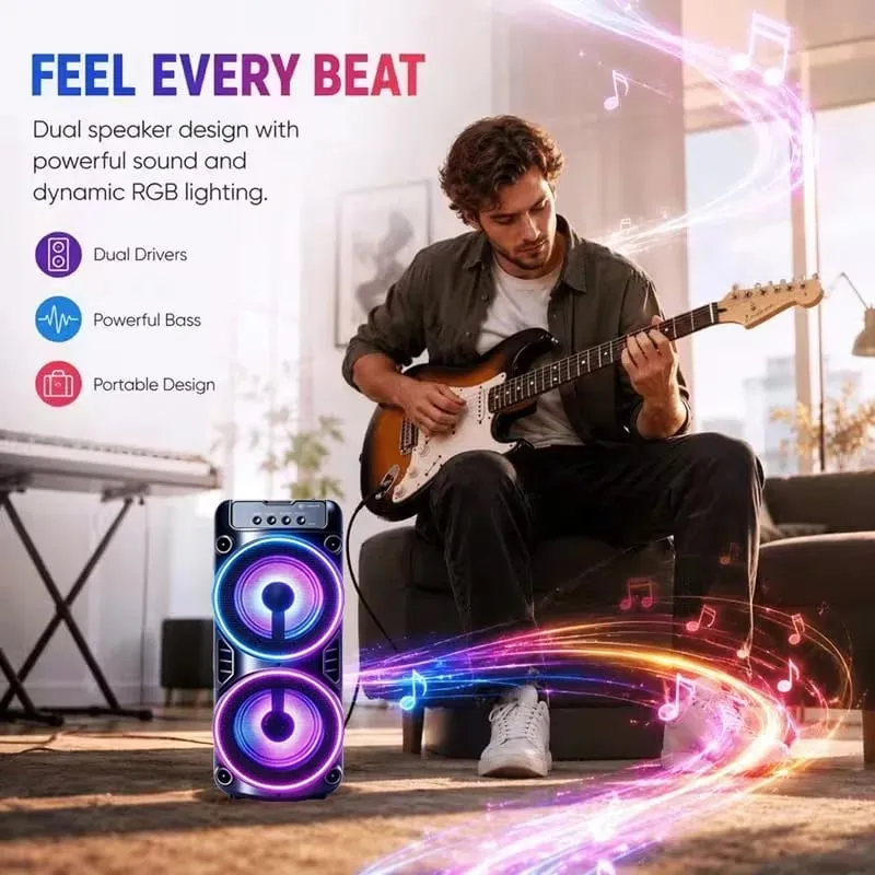 Altoparlante Bluetooth professionale di grandi dimensioni, design portatile con subwoofer JBL Party Box, luci LED compatibili con funzioni BT/USB/TF/AUX/FM/TWS/MIC/EQ Karaoke professionale. Regalo ideale per compleanni, Natale e Capodanno — image 4