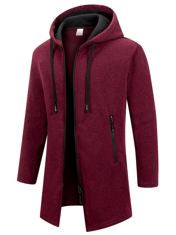 Men's Retro Zipper Jacket Mid Length Windbreaker Spring Autumn Winter Fleece Warm Jackets Fashion Casual Patchwork Yarn Coat — image 12