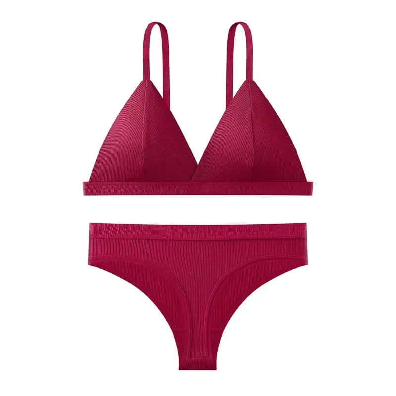 Sömlös BH och trosor Set Enfärgad Bralette Tunna Trådlösa BH Låg midja Stringtrosa Sexiga Underkläder Set Damunderkläder — image 16