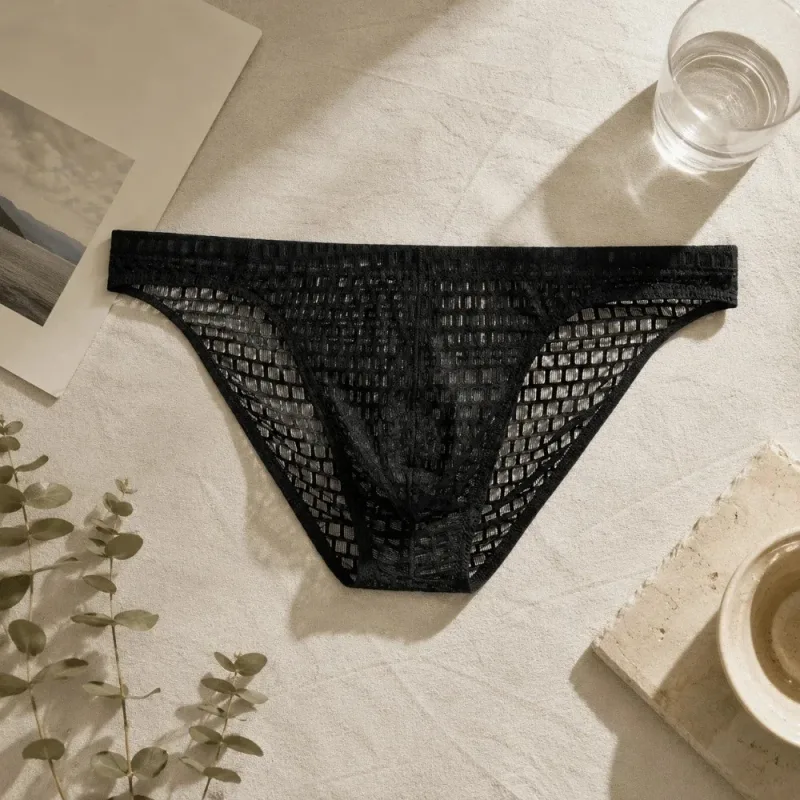 Atmungsaktive Herren-Slips mit niedriger Taille, transparent, ultradünn, aus Eisseide, Unterwäsche, Dessous, Netzhöschen, männlich, bequeme Passform — image 5