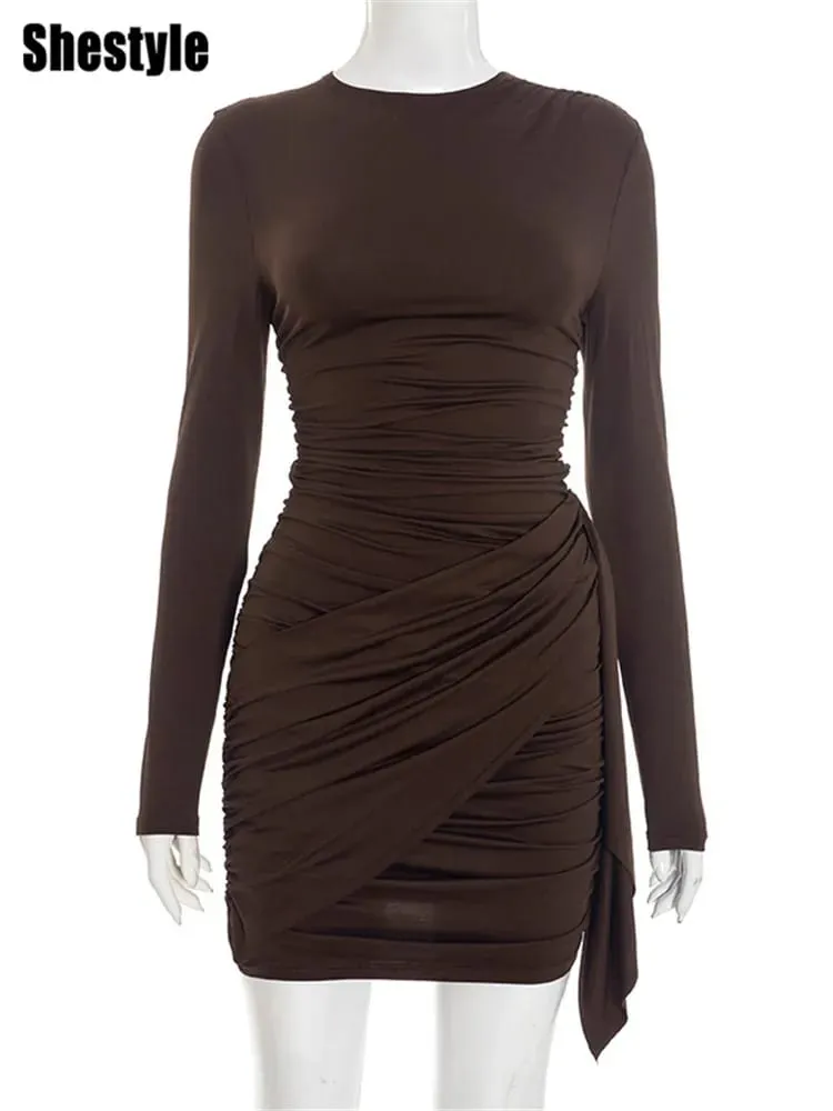 Shestyle Girocollo Solido Sottile Tubino Donna Manica lunga Sovrapposizione Borgogna Elegante Casual Aderente Abiti Office Lady 2026 — image 6