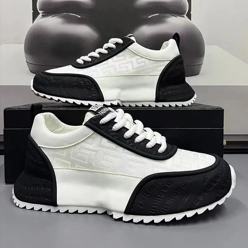 All Black Chunky Dad Sneakers Breathable Mesh And Leather Blend Platform Shoes Non Slip Casual Athletic Shoes For Streetwear — image 5