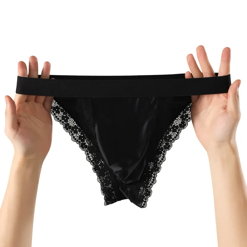 Mutandine da uomo comode in raso, slip in pizzo, bikini sexy a forcella alta, biancheria intima, custodia a vita bassa traspirante — image 20