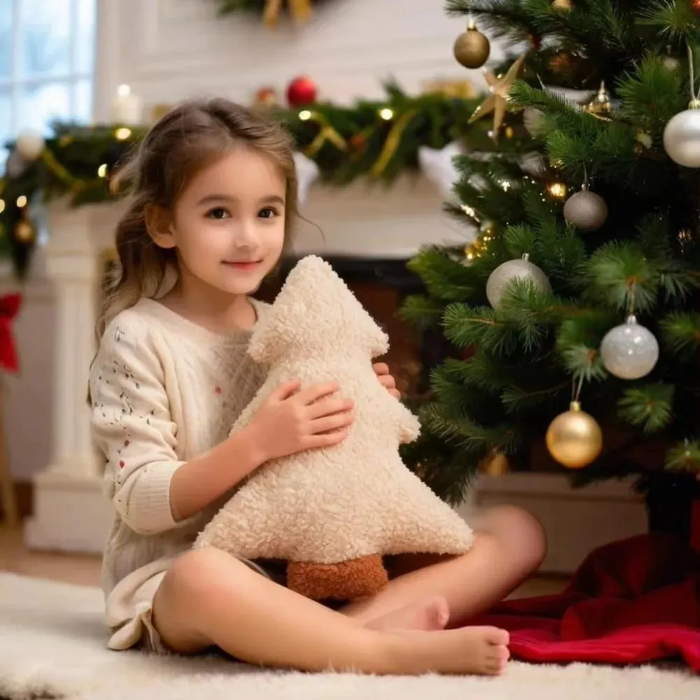 Niedliches 40 cm großes Weihnachtsbaumkissen, weich gefülltes Plüschkissen, festliches Dekokissen, Heimdekoration