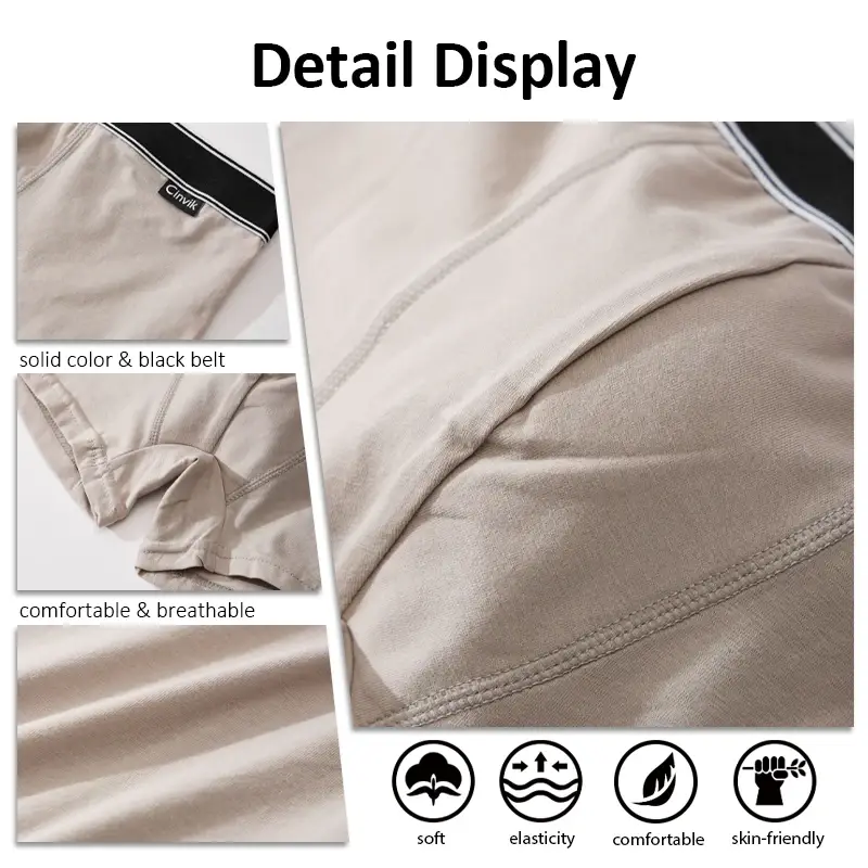 3 Buah Celana Dalam Pria Sabuk Bergaris Warna Solid Sederhana Celana Pendek Boxer Pria Lembut Nyaman Katun Celana Pendek Pinggang Tengah Penawaran Khusus S-XL — image 2
