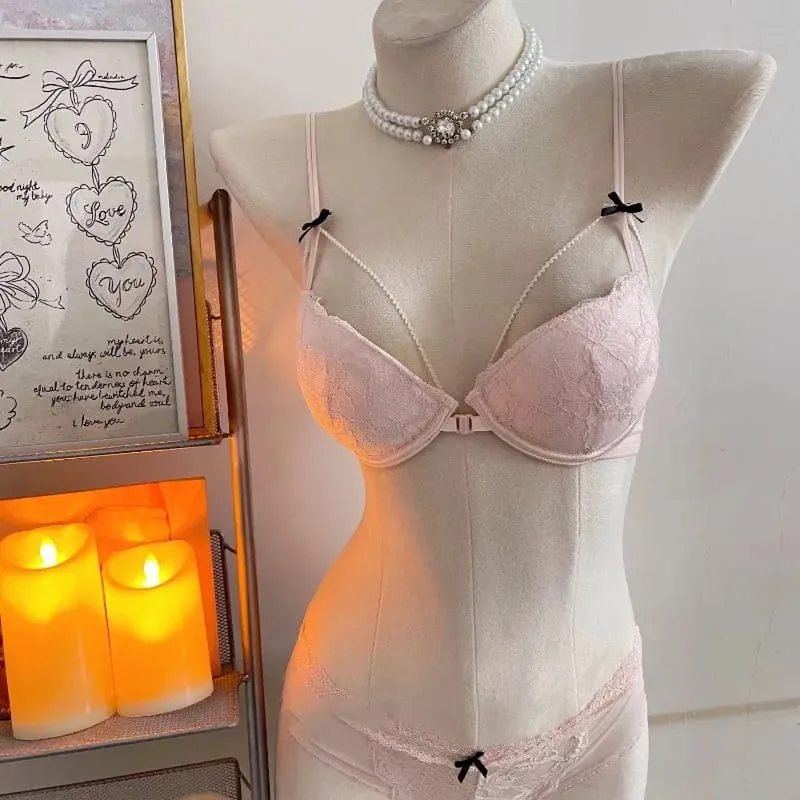 Sutiã e conjunto de sutiã com fecho frontal, coquete mínimo, alças finas sem fio, beleza, envoltório lateral, suporte pequeno, busto curvilíneo, luz íntima — image 4