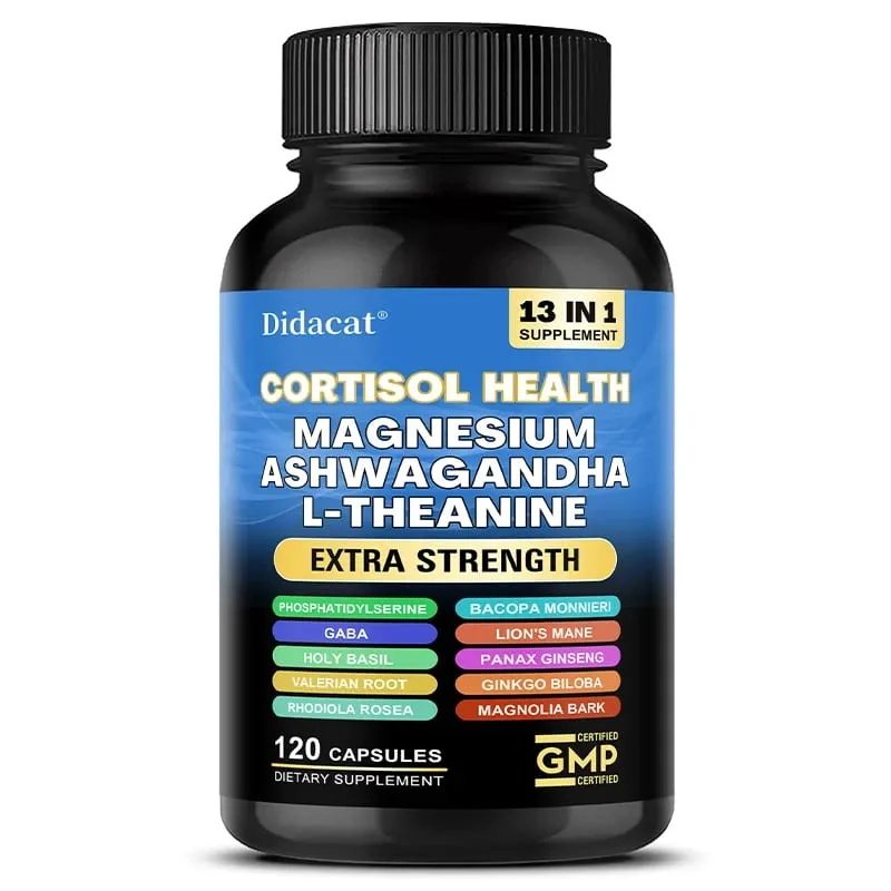 Cortisol Support Capsules na may Ashwagandha at Magnesium Support Stress Relief Kalmadong Mood Adrenal Health at Matahimik na Pagtulog