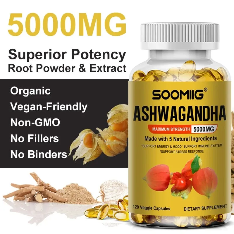 Organic Ashwagandha - Stress Relief & Immune Support Supplement Supports Balanced Energy Levels NON-GMO Vegan Capsules
