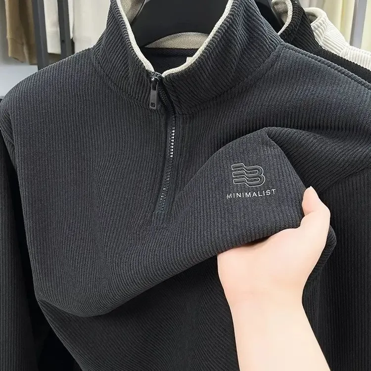 Autumn Men's Sweatwear Warm Pullover Solid Half Zipper Casual Long Sleeve Hoodie Thicken Half Turtleneck Sweatshirts Winter Tops — image 3