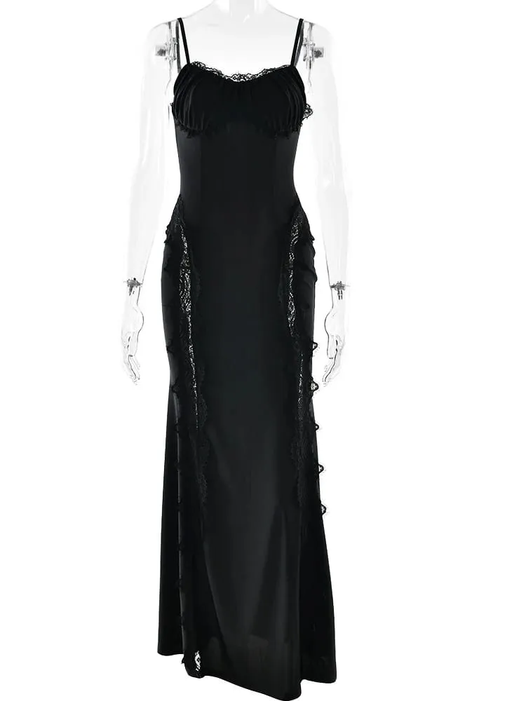 MO Patchwork Sexy Sheer Lace Women Maxi Dress Spaghetti Strap High Waist Dress Winter Skinny Elegant Party Evening Dress — image 6