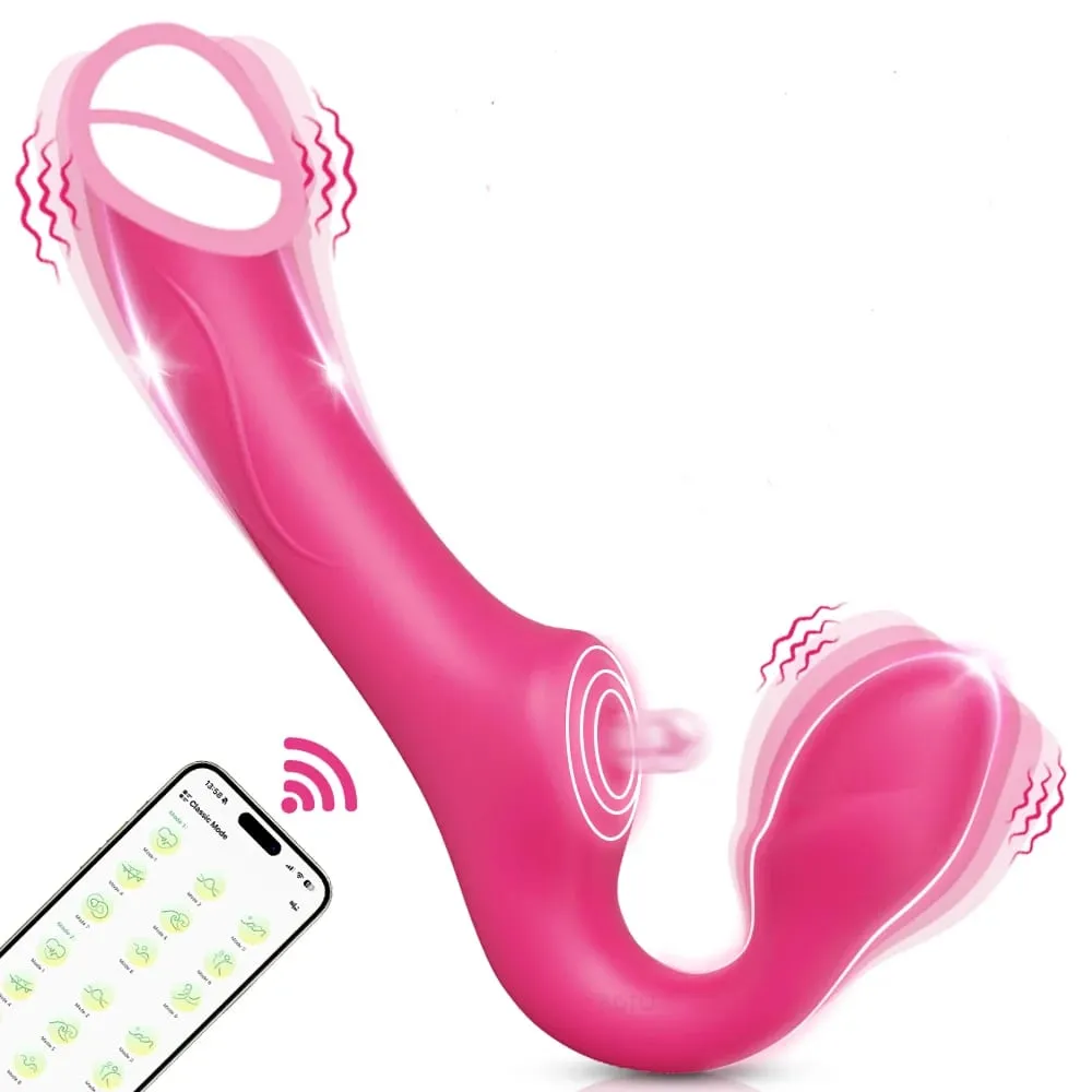 Penggetar Dua Hujung untuk Wanita Apl Wayarles 3 dalam 1 Dildo Vibrator Lesbian G-Spot Dildo Pasangan Dewasa Mainan Melancap Wanita — image 1