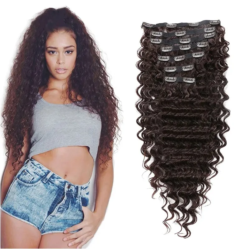 Extension synthétique à Clip pour femmes, Extension de tête complète, longue, crépue et bouclée, faux cheveux, épingle à cheveux noire et brune pour femmes — image 15