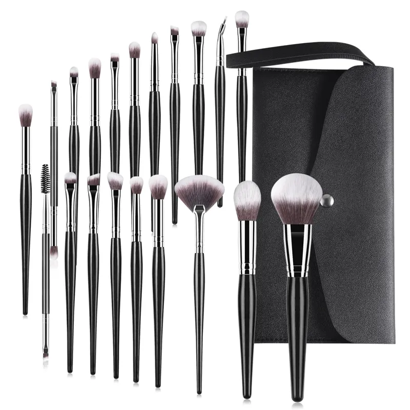 20Pcs Set Berus Mekap Bedak Foundation Blush Eyeshadow Berus Kening Alat Kosmetik dengan Beg Penyimpanan