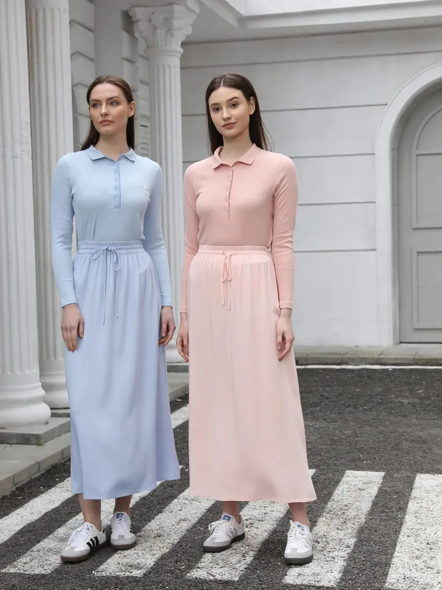 AP 2025 Gonna da donna in misto cotone con colletto rovesciato per la primavera e l'estate, comoda e casual — image 3