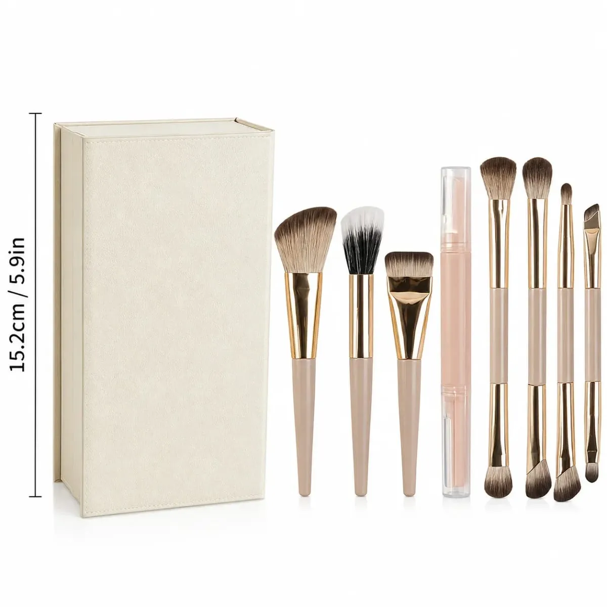 Bærbar 8-delt sammenfoldelig makeupbørstesæt med dobbelt ende Foundation Contour Øjenskygge Blush Concealer Børster Rejsemakeupværktøj — image 6