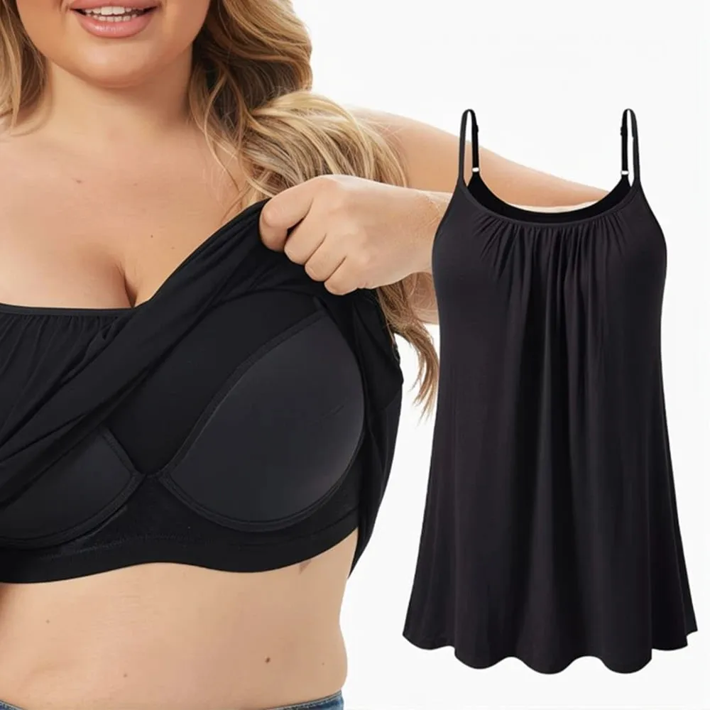 PLUS ขนาดเบาะเสื้อ Camisole สำหรับผู้หญิงสปาเก็ตตี้ปรับได้ Camis พร้อม Bra Built Basic ฤดูร้อนเสื้อกล้ามแขนกุด — image 2