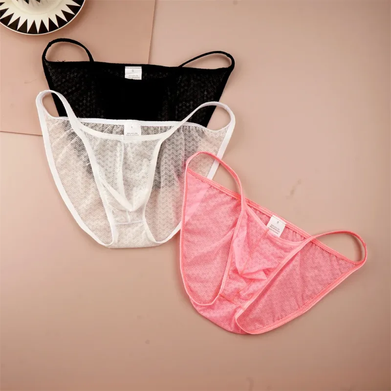 Mesh Nylon Pink Underwear for Men Solid Color Breathable Summer Cool Male Bulge Pouch Briefs Ultra Thin Sexy Plus Size Panties — image 4