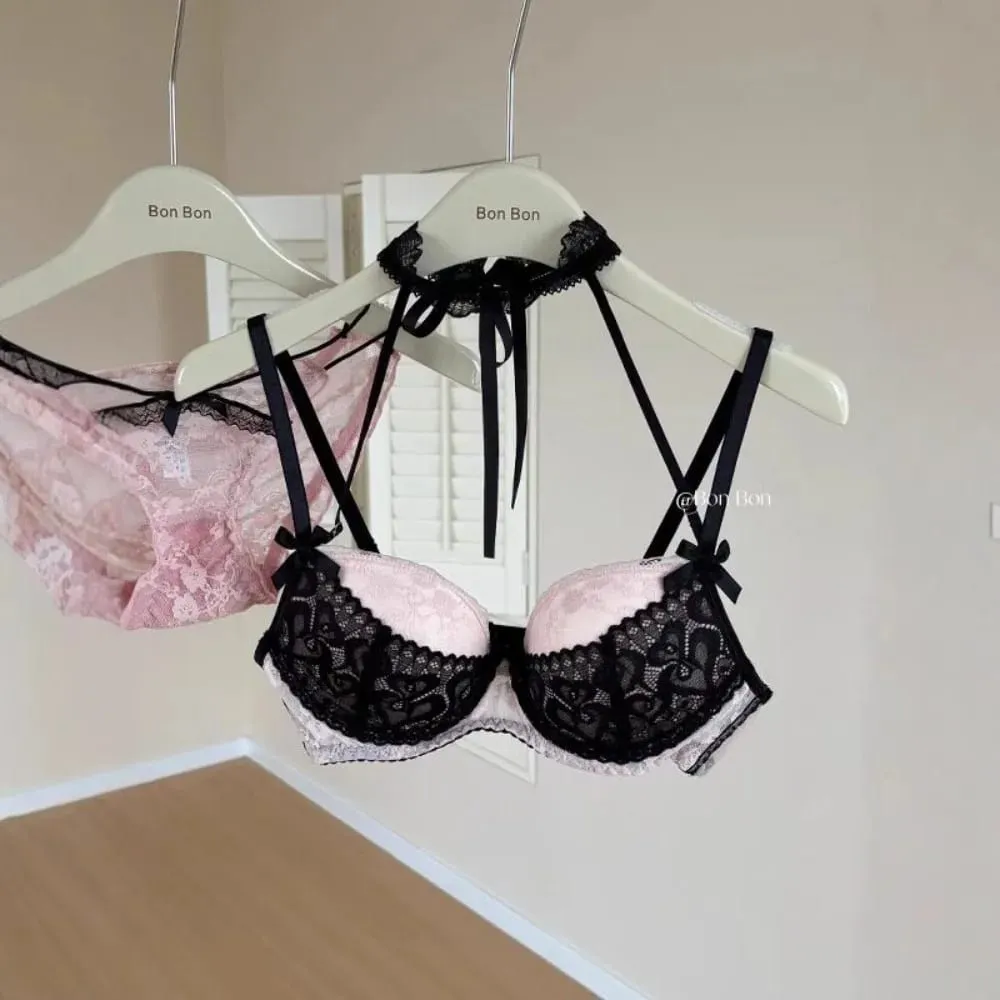 Französisches romantisches Neckholder-Spitzen-BH-Set für Damen, Push-up-Unterstützung, weiche, dehnbare Dessous-Unterwäsche, kleine Brust, S-XL — image 5