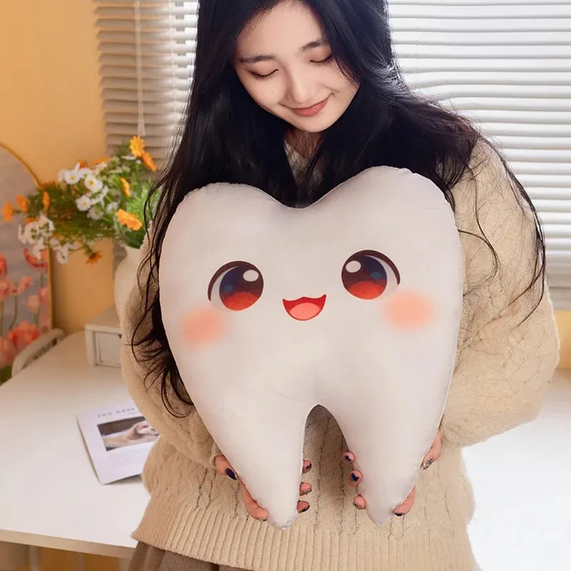 Simulación de encantadores juguetes de peluche con dientes, bonita expresión, dientes blancos, almohada suave rellena, divertido cojín para sofá, regalo para niños