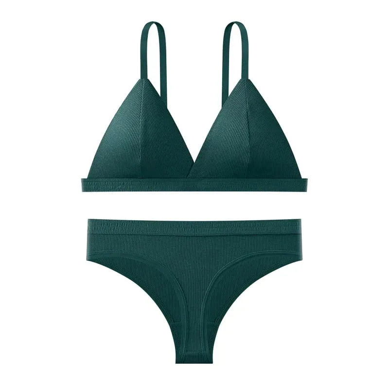 Sömlös BH och trosor Set Enfärgad Bralette Tunna Trådlösa BH Låg midja Stringtrosa Sexiga Underkläder Set Damunderkläder — image 12