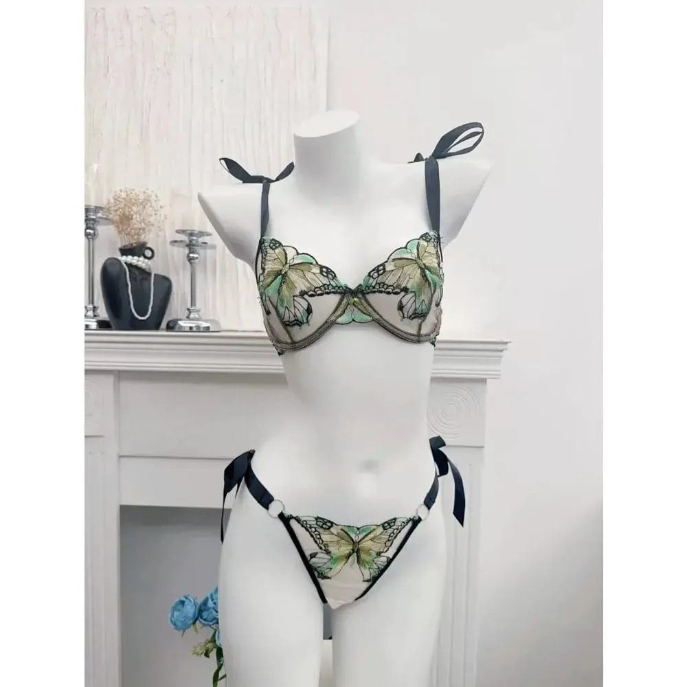 เจียมเนื้อเจียมตัวโรแมนติกลูกไม้ผีเสื้อเย็บปักถักร้อย Sheer ตาข่าย Camisole ชุดนอนผู้หญิงสวมใส่ทุกวัน Push Up ชุดชั้นในชุด 34-40 — image 4